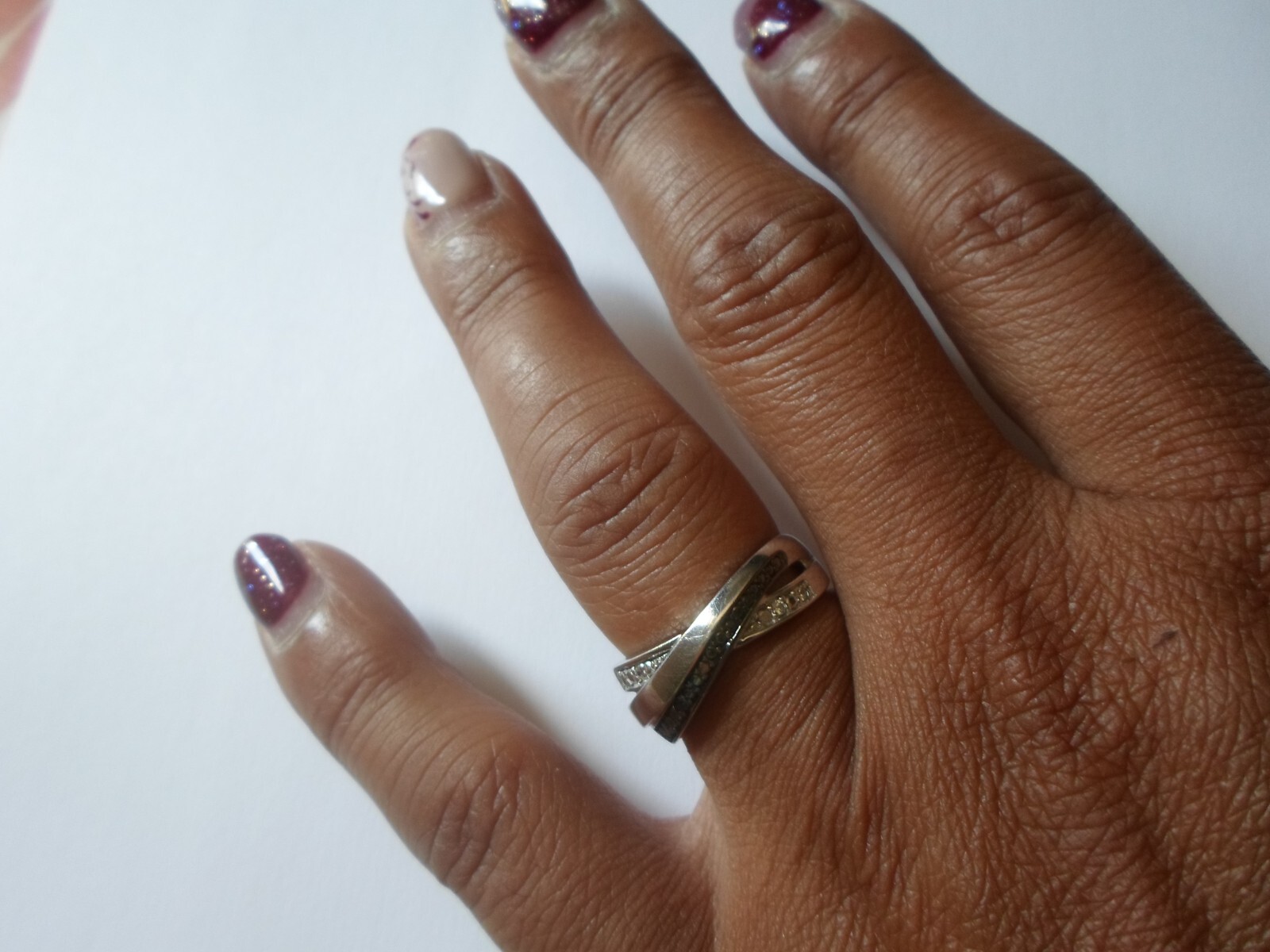 solid silver ring, interlaced, white and black zi… - image 2