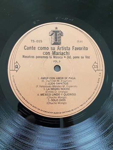 Cante Como Su Artista Favorito Con Mariachi Vol 9 LP Mariachi Karaoke VG+ Vinyl - Picture 5 of 7