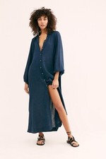 NWT FREE PEOPLE ENDLESS SUMMER Sz S MIKI BUTTONDOWN MAXI SHIRT DRESS DEEP DEPTHS