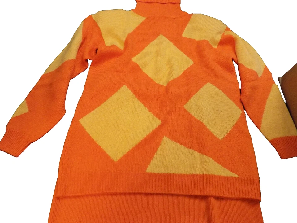 Suéter Liz Claiborne De Colección 2 piezas Tejido Cuello Tortuga M y Falda Larga L AMARILLO NARANJA Foto 4 de 4