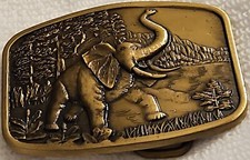 Vintage Belt Buckle Solid Brass Elephant trunk up good luck 