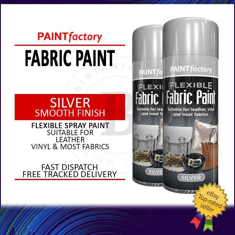 2x Silver Fabric Spray Paint Aerosol Flexible Leather Vinyl Clothe Textile 200ml