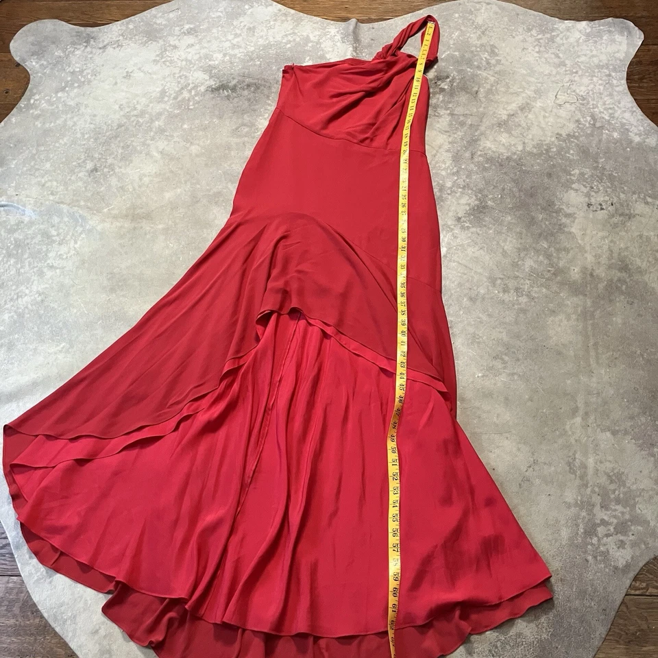Vestido Halston para mujer talla 8 seda grosella rojo alto bajo un hombro Leah Twist vestido Foto 4 de 4