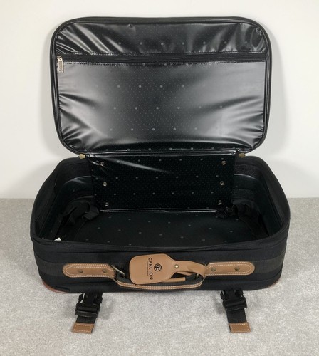 Vintage Carlton Small Suitcase Luggage Carry Straps Zip Black With Tan Piping. - Picture 13 of 16