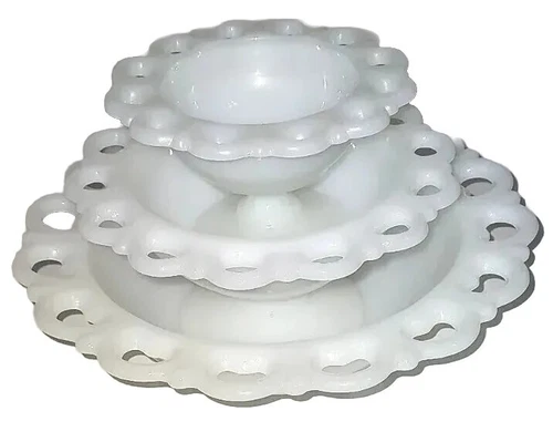 3 Anchor Hocking Old Colony Milk Glass Lace Bowls. Vtg Kitchenware. Ships Free.