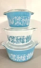 Vintage Pyrex Amish Butterprint Cinderella Casserole Set 473 474 475 Lids Glossy