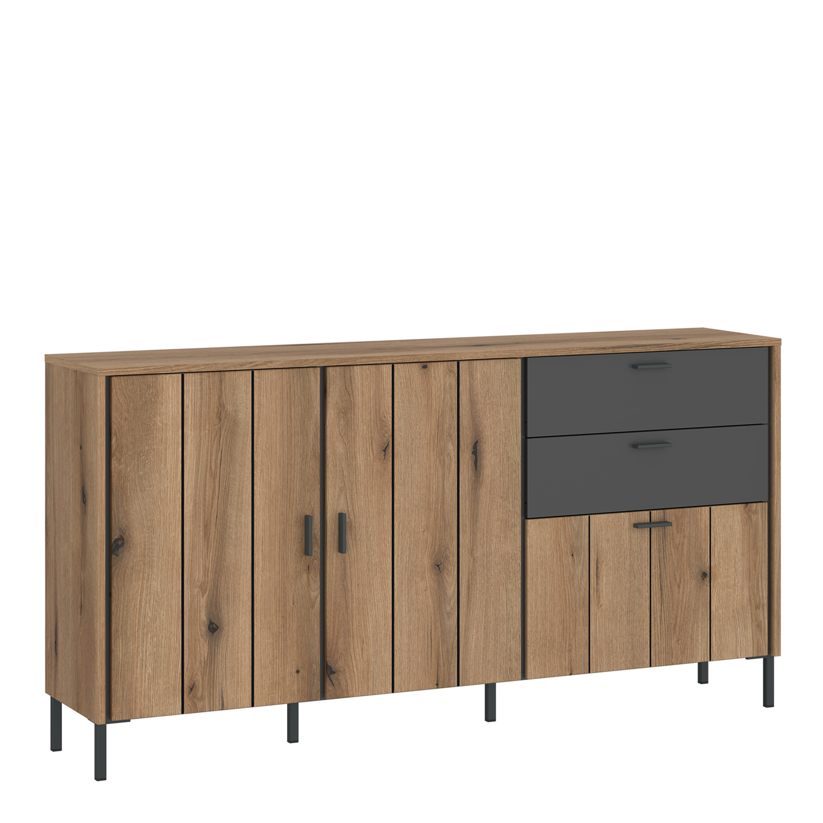 Oak/Grey Sideboard with 2 Doors & Drawers Modern Storage Unit, 158cm