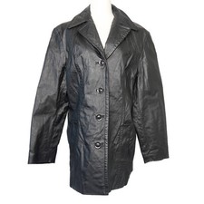 Vintage Y2K Winlit black leather mid length blazer jacket Large