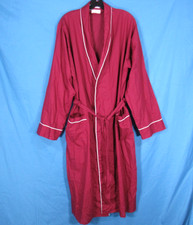 VTG VAN HEUSEN Men's TWILL Maroon w/White Trim POCKETS/TIE BELT Lounge ROBE Sz L
