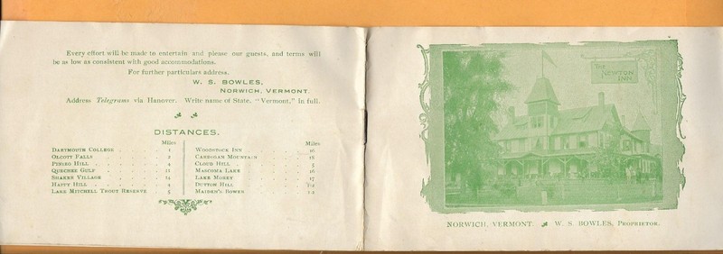 c1900? Booklet, The Newton Inn, Norwich Vermont