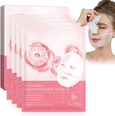 Kollagen Gesichtsmaske, 4 Stück Bio Collagen Real Deep Mask, verbessert Elas