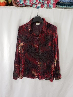 White Stag Velvet Burnout Blouse Womens L Red Black Sheer Animal Print Y2K Goth