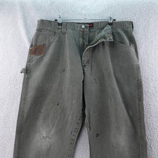 Wrangler Riggs Workwear Carpenter Pants Olive Green Size 38x30 Distressed Pocket