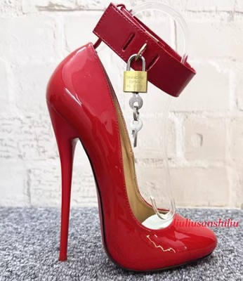 Women Shoes Fetish Stiletos Pointy Toe 6inch 16cm High Heel Lockable Padlock