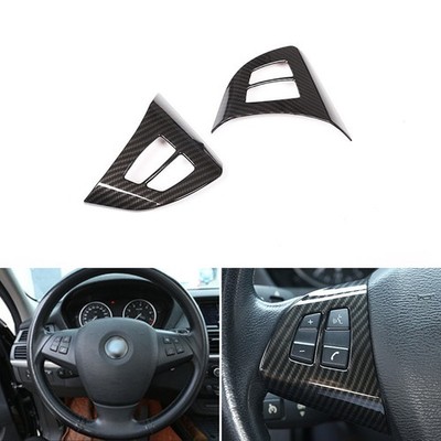 2x Carbon Fiber Steering Wheel Switch Button Frame Cover For MW X5 E70 2008-2013