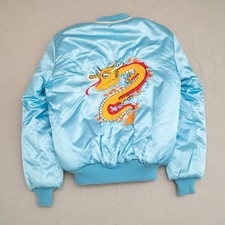 Vintage 70s Souvenir Jacket Sukajan Dragon Embroidered Jacket Babe Powder Blue