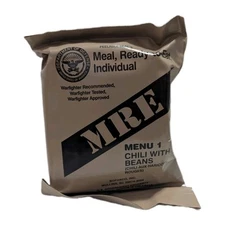 Military MRE Individual Menu 1 Chili w/Beans Single Meal 2025 Inspection Date