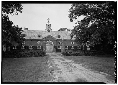 2. MAIN ELEVATION, VIEW FROM BEFORE GATES - Caumsett Manor, Polo Stables, Lloyd