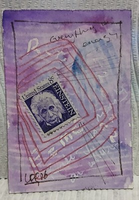 Giftable Collectible Abstract OOAK Postal Whimsy ACEO Einstein 8¢ Stamp Watercol