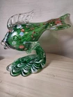 Murano Glass Fish Multicolored Millefiori Italy Green Multi On A Wave Heavy EUC