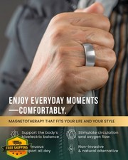 MagnetRX Stainless Steel Magnetic Ring Men Brushed Silver Size 10