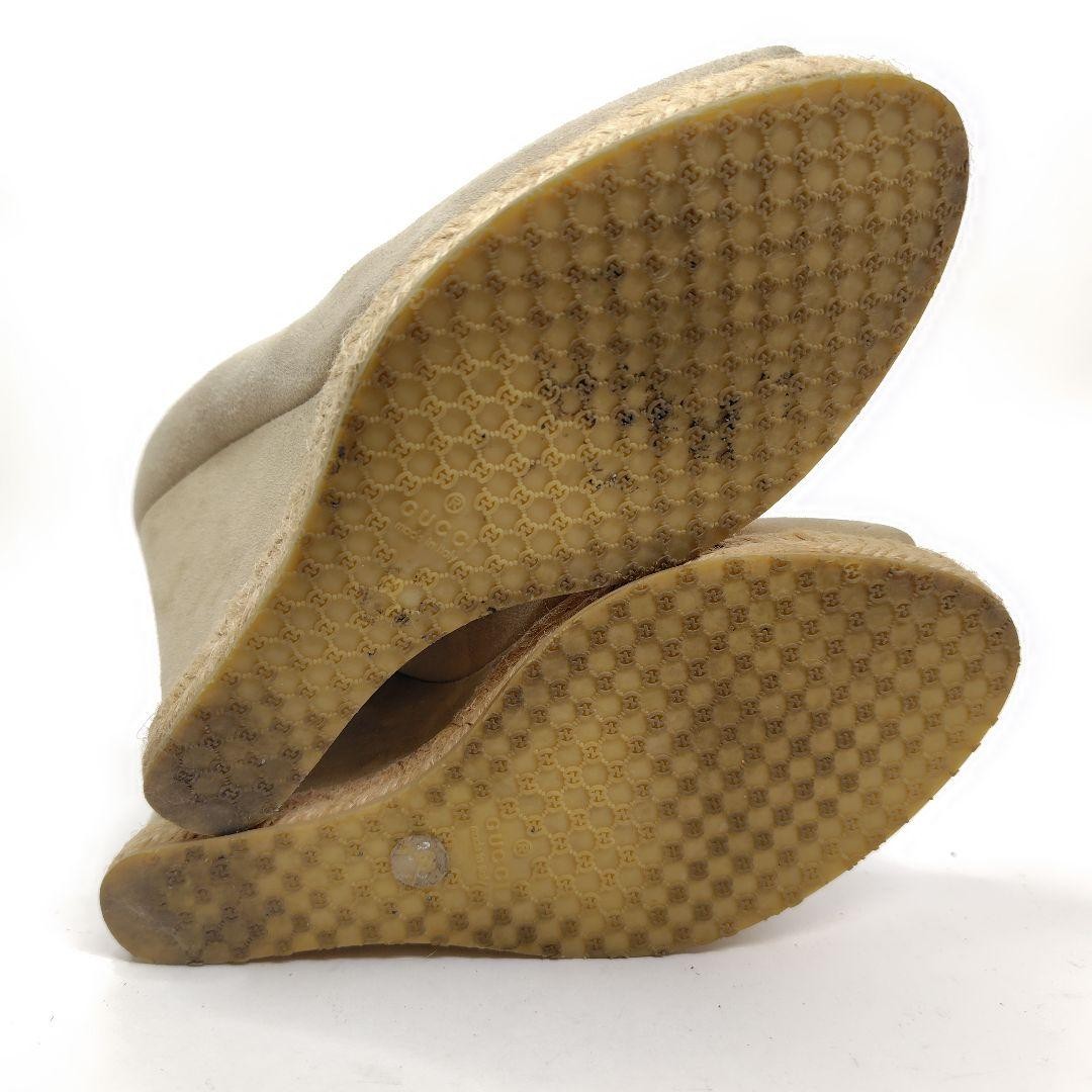 Gucci Open Toe Wedge Sole Sandals Beige Suede Size 36.5 US About6.5 Women thumbnail 10