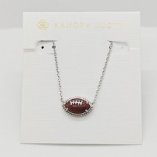 Kendra Scott Football Silver Plated Short Pendant Necklace in Orange Goldstone