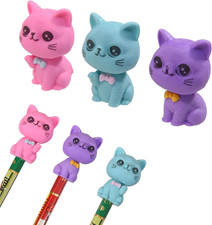 18Pcs Pencil Top Erasers for Kids, 3D Cute Cat Pencil Toppers, Bulk Fun