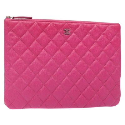 Chanel O Case Clutch Gesteppt Kaviar Rosa Leder