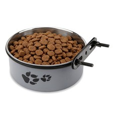 Hanging Stainless Steel Dog Bowl Cage Feeding Cup Gray Large 7.1 Inch For