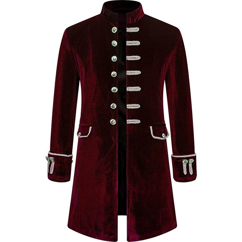 Cappotto Steampunk Vintage Uomo – Camicia Lunga Con Colletto Alto Coreano, Bottoni, Colore Unico Nero, Taglia S - 3