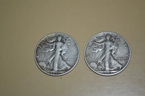 PAIR OF 1944/43 SAN FRANCISCO WALKING LIBERTY HALF DOLLAR COINS 90% SILVER FINE+