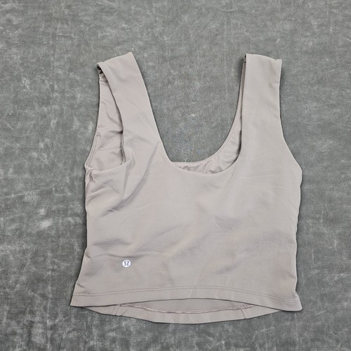 Lululemon Tank Top Womens 8 Beige Cropped Scoop Neck Athletic Yoga Gym Workout