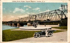1919 Trenton NJ Calhoun Street Bridge Lincoln Highway Postcard Automobile