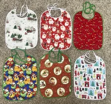 Lot Of 6 Quilted Handmade Christmas Baby Bib  Large Size 12” X 9”