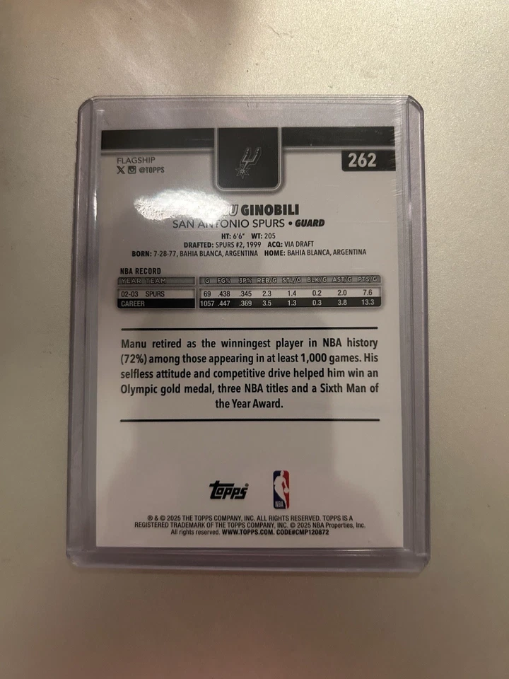 2025-26 Topps Manu Ginobili #262 BLACK HOLOFOIL - 1/10 San Antonio Spurs - Image 4 of 4