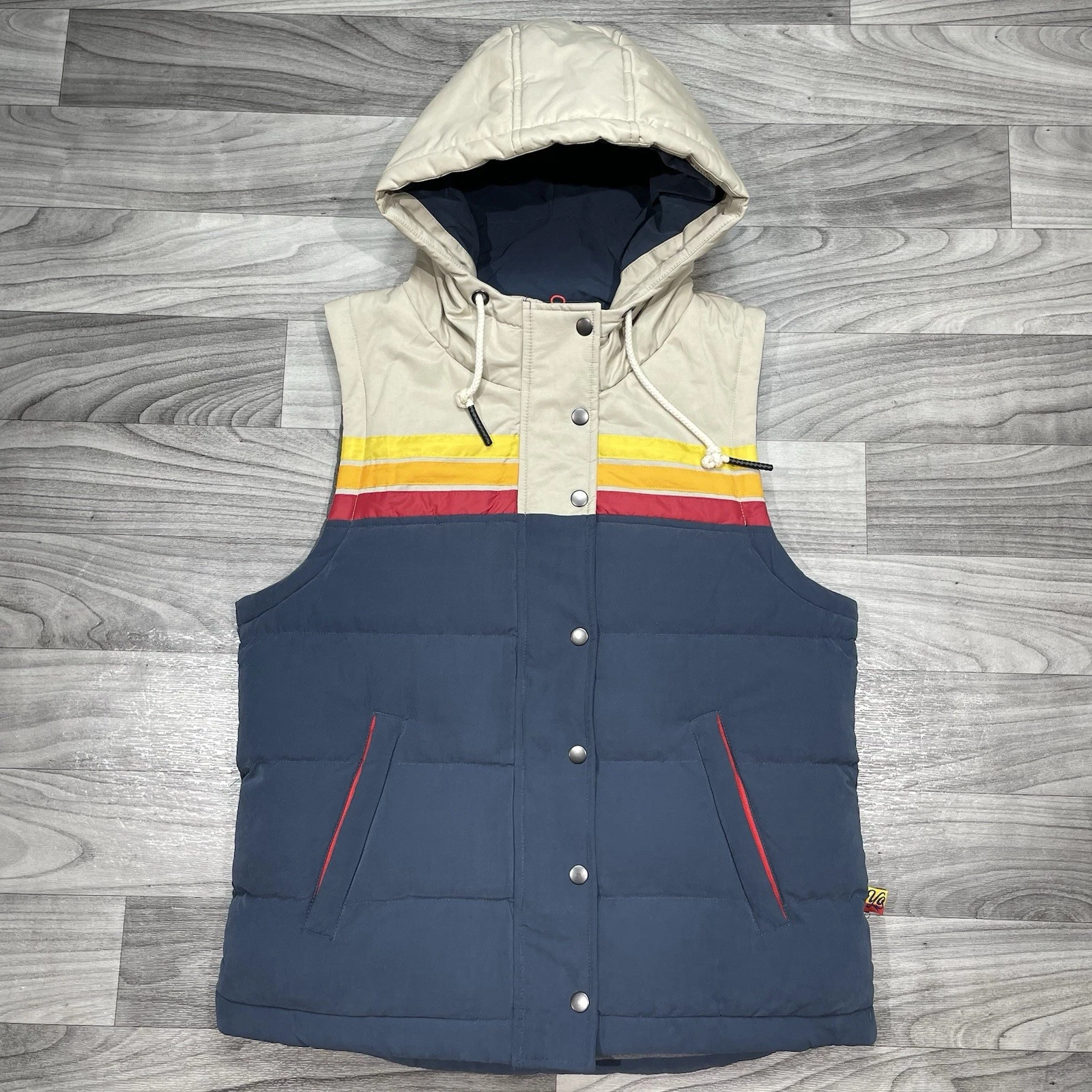 Yo Colorado Epic Fader Puffer Vest Unisex Small Hooded Sleeveless Multicolor Zip