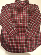 Boys Dress Shirt size 5  Black Red Plaid Button Up long sleeve Dressy Chaps GUC