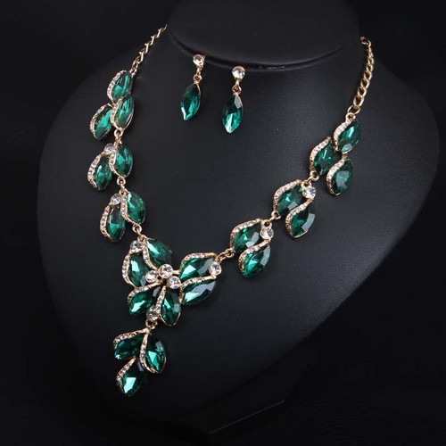 Fashion Flower Women Statement Necklace Earring Crystal Jewelry Set Bridal Gifts - 第 396/661 張圖片