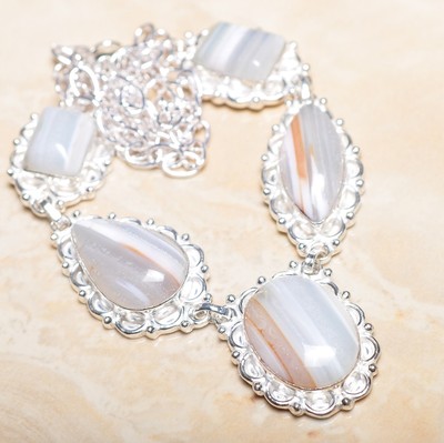 Collier Fait Main En Argent Sterling 925 Avec Onyx Agate Du Botswana - Pierre Naturelle - Longueur 20 Pouces - Neuf
