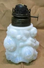 Vintage Miniature Milk Glass Oil Lamp with Puffy Rose Flowers,  Acorn Burner
