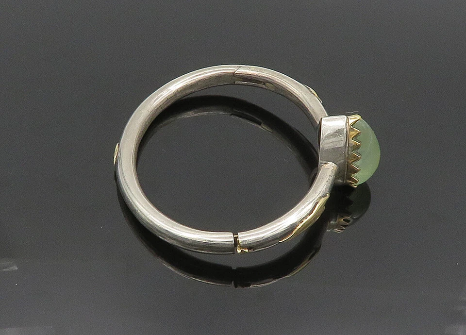 925 Silver & 14K GOLD  Vintage Cabochon Peridot Hinge Bangle Bracelet  BT8098 - Image 3 of 4