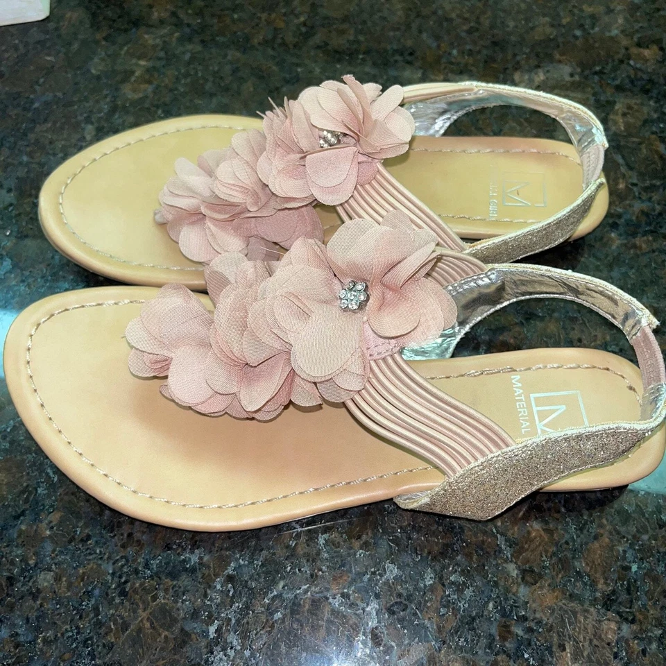 Материал девочка розовый цветочный со стразами украшения блестящий слинга сандалии - Изображение 2 из 4