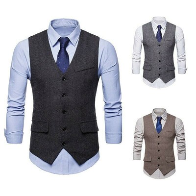 Mens Waistcoat Slim V-neck Vest Formal 