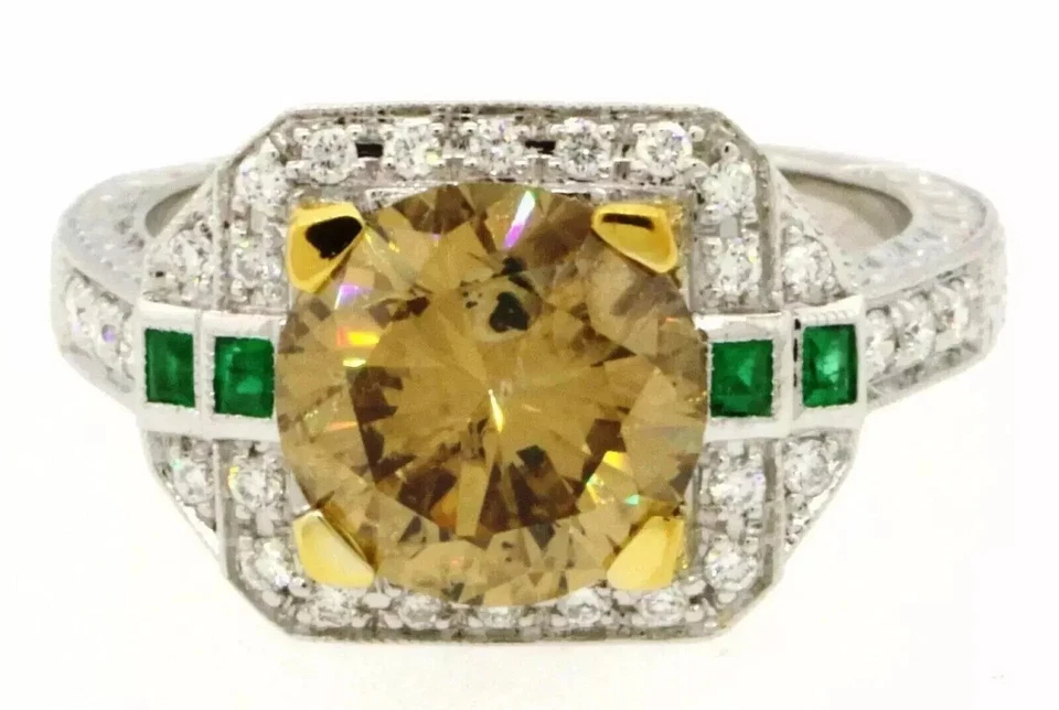 Anillo de topacio amarillo con diamantes creado en laboratorio estilo Art Deco para ella oro blanco de 14K FN Foto 3 de 4