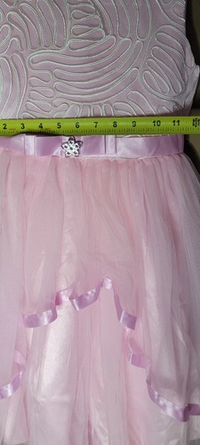 Girls Size 8 Dressy Satin & Tulle Mid Length Dress Sparkly Top with Belt & Gem - Picture 3 of 8