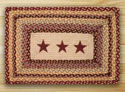 Braided Rectangle Print Patch Jute Area Rug. 2 Sizes.Earth Rugs. BURGUNDY STARS