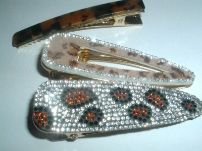 4 Vintage Leopard Print and Rhinestone Hair Claw Clips | eBay display picture 3
