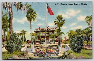 Bartow Florida~Air View Garden @ Wonder House~Vintage Linen Postcard