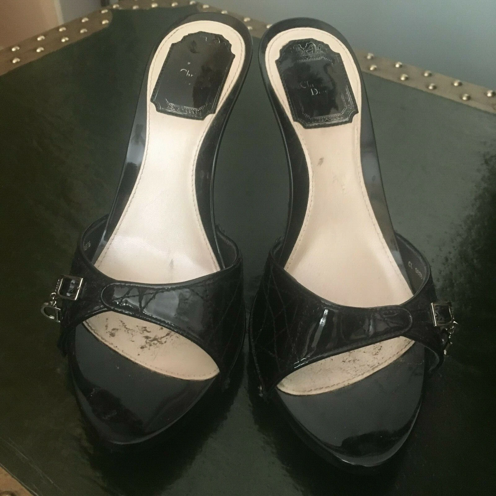 Belles sandales escarpins Christian Dior noires Vernie pointure 8 (38,5)